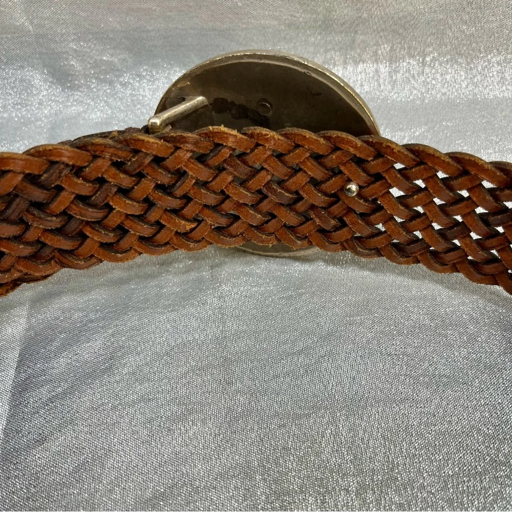 FOSSIL Leather Woven Brown Belt with Silver Buckle Women's Size M